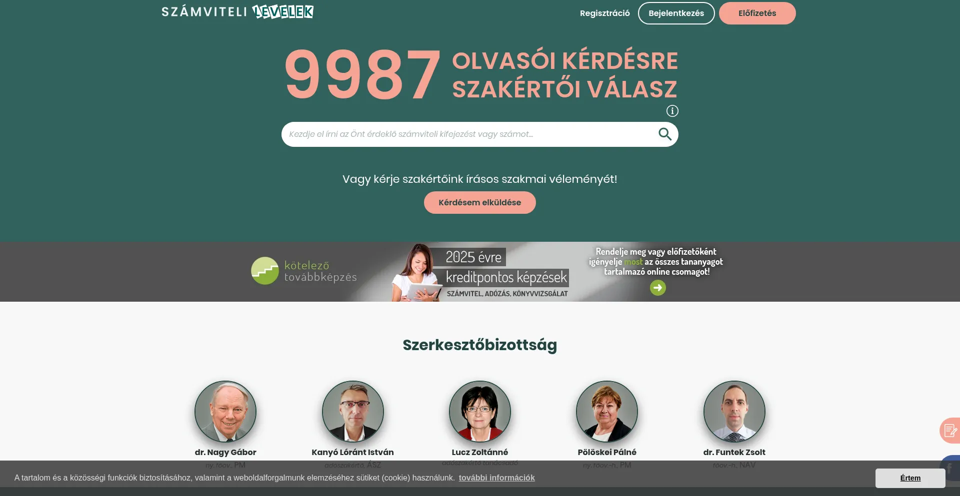 Website screenshot of Szamvitelilevelek.hu