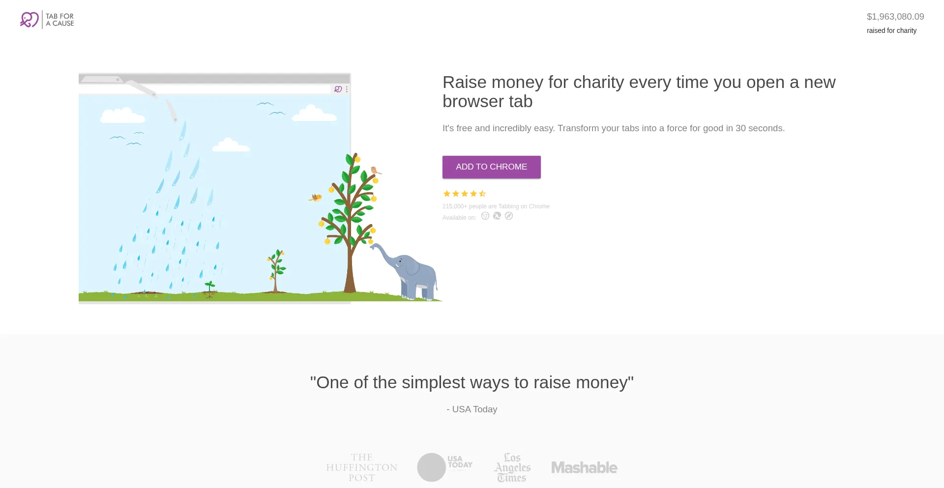 Website screenshot of Tabforacause.org