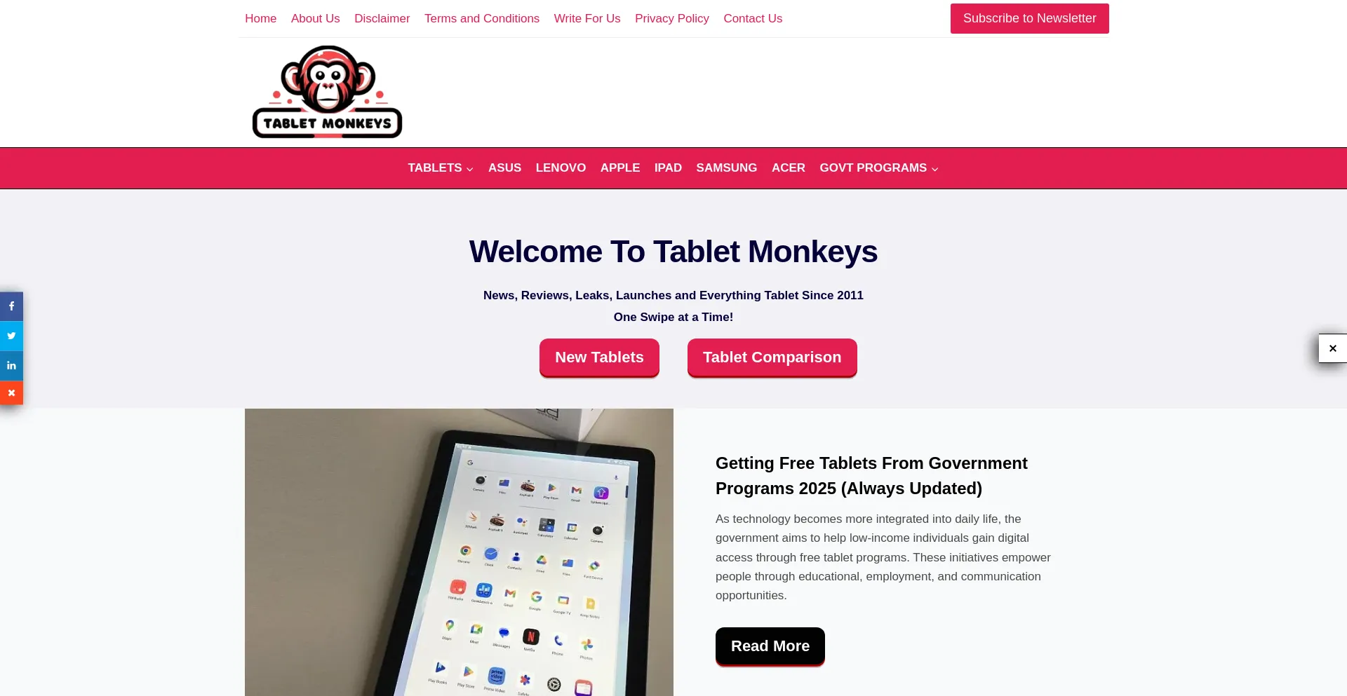 Website screenshot of Tabletmonkeys.com