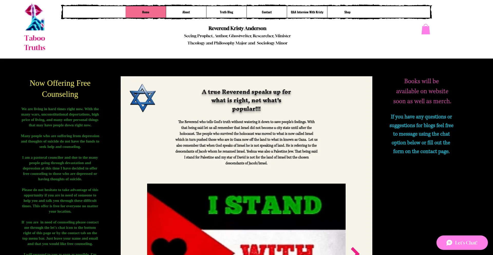 Website screenshot of Tabootruths.org