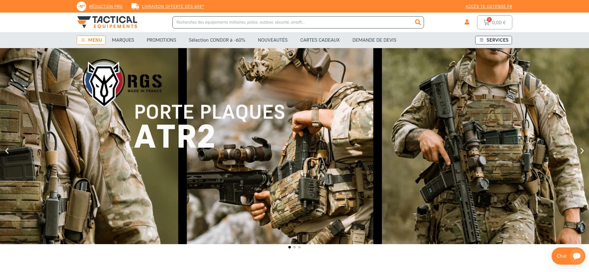 Website screenshot of Tactical-equipements.fr