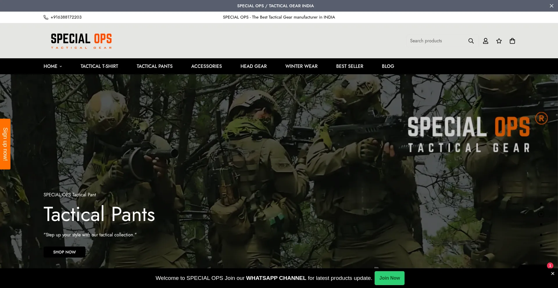 Website screenshot of Tacticalgear.co.in
