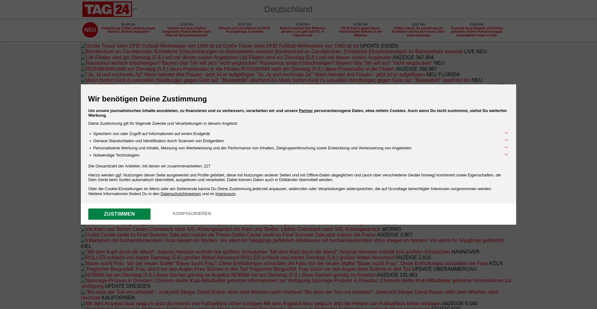 Website screenshot of Tag24.de