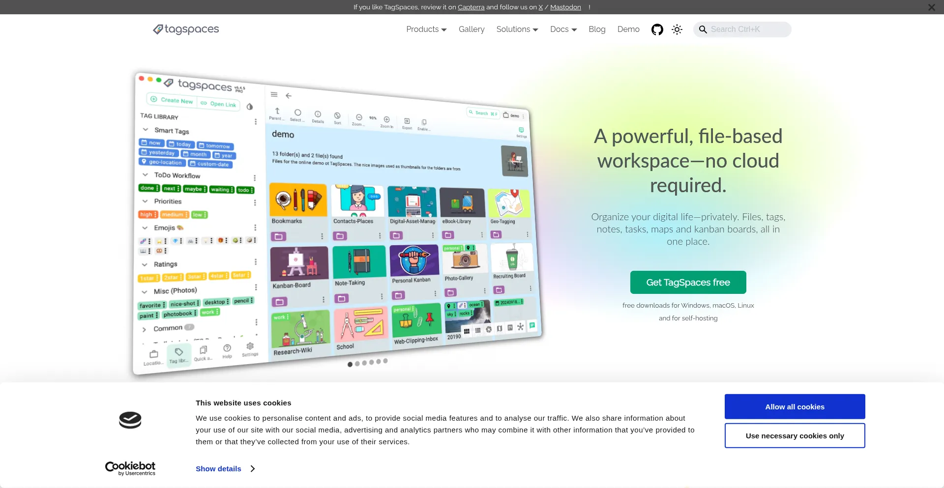 Website screenshot of Tagspaces.org