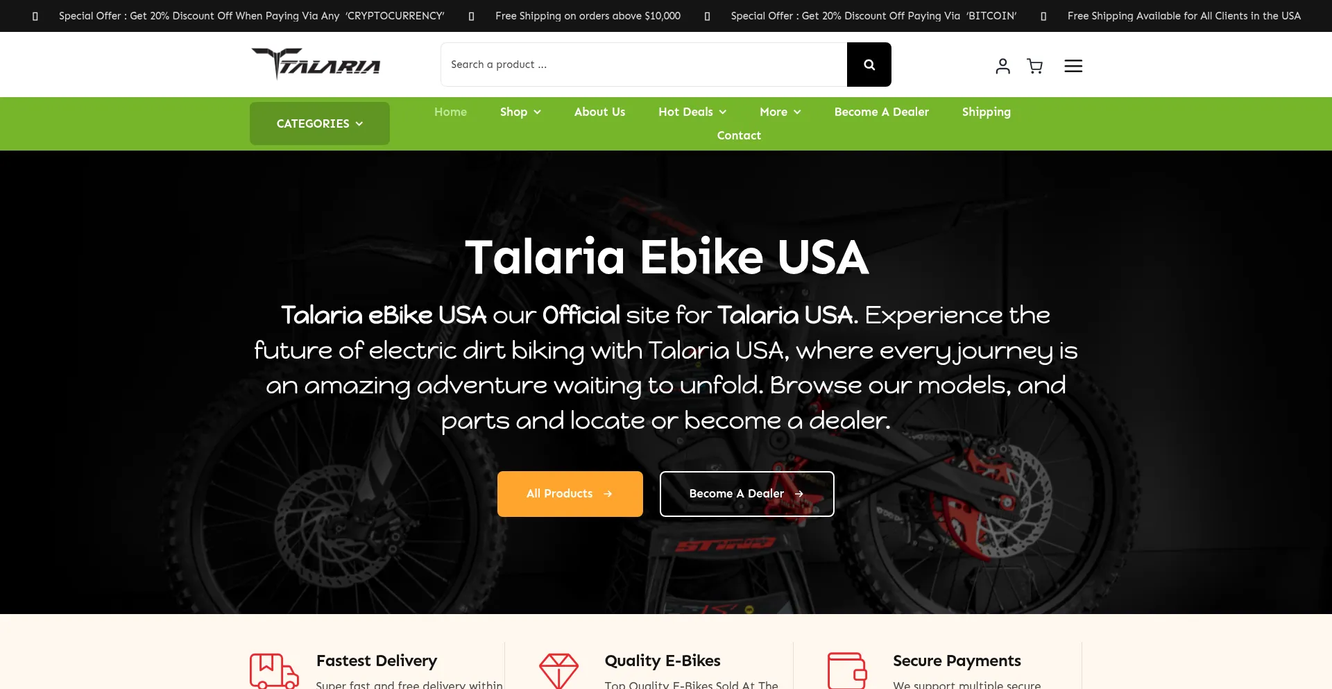 Website screenshot of Talariaebike-usa.com