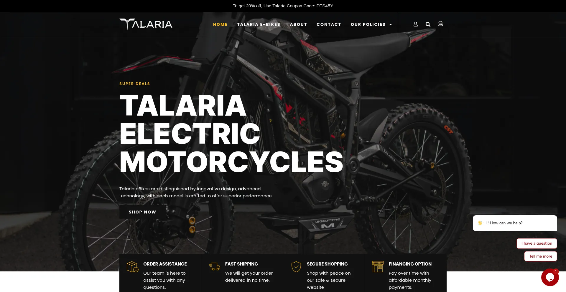 Website screenshot of Talariastingebikes.com