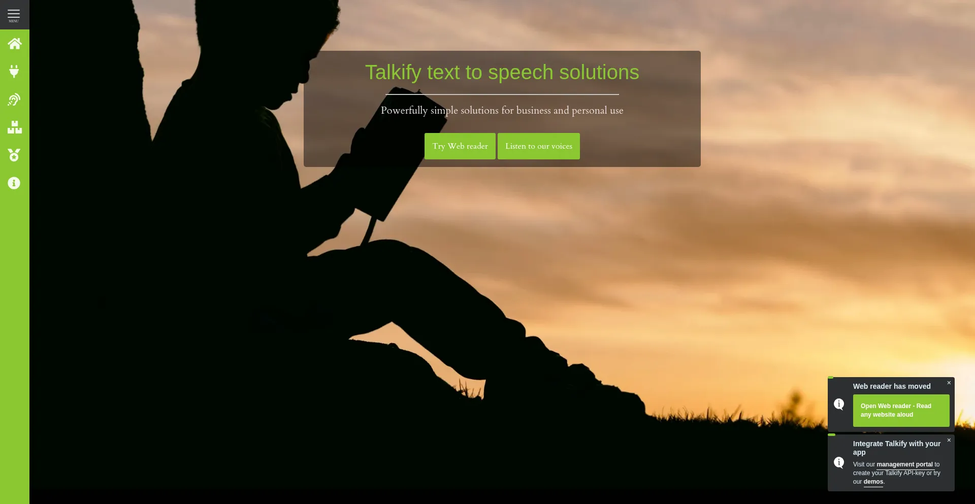 Website screenshot of Talkify.net