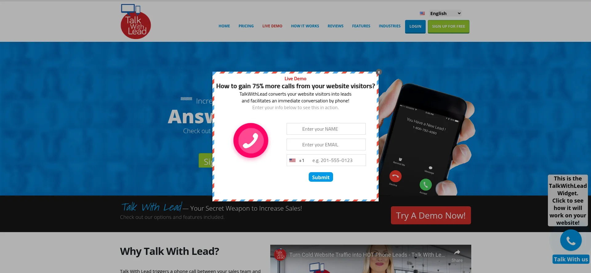Website screenshot of Talkwithlead.com