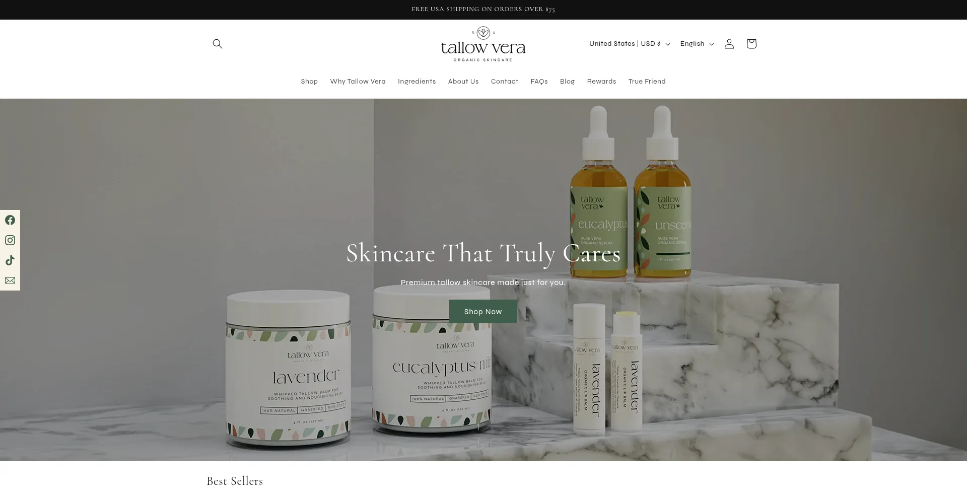 Website screenshot of Tallowvera.com