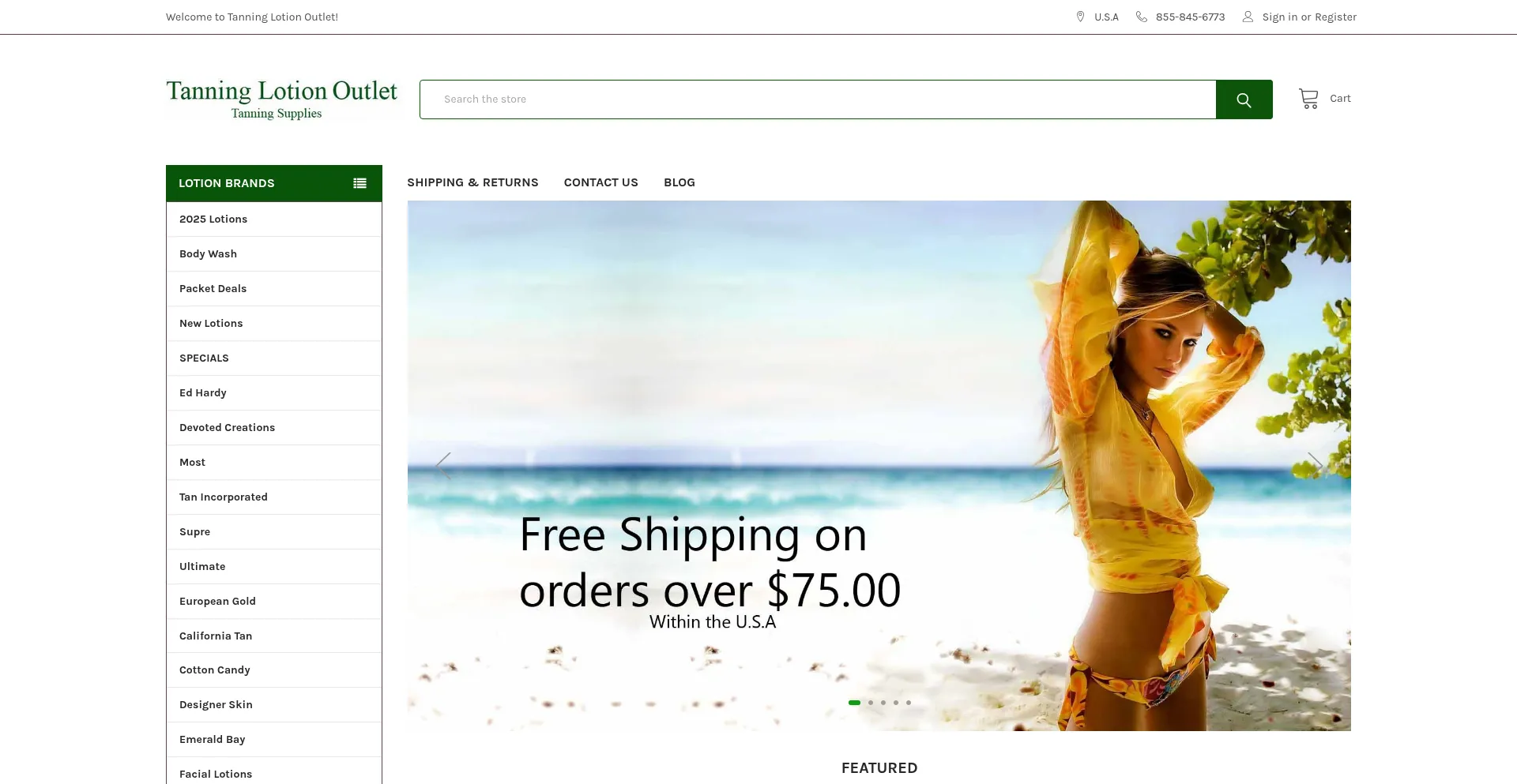Website screenshot of Tanninglotionoutlet.com