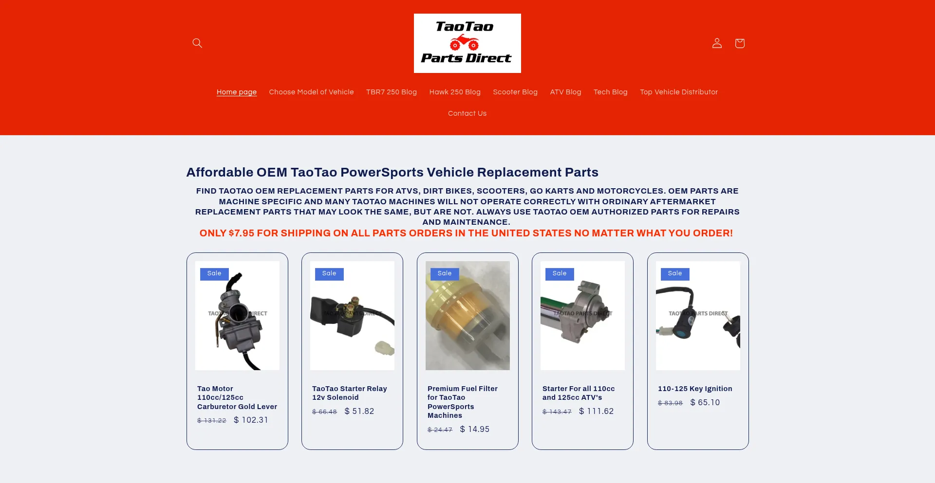 Website screenshot of Taotaopartsdirect.com