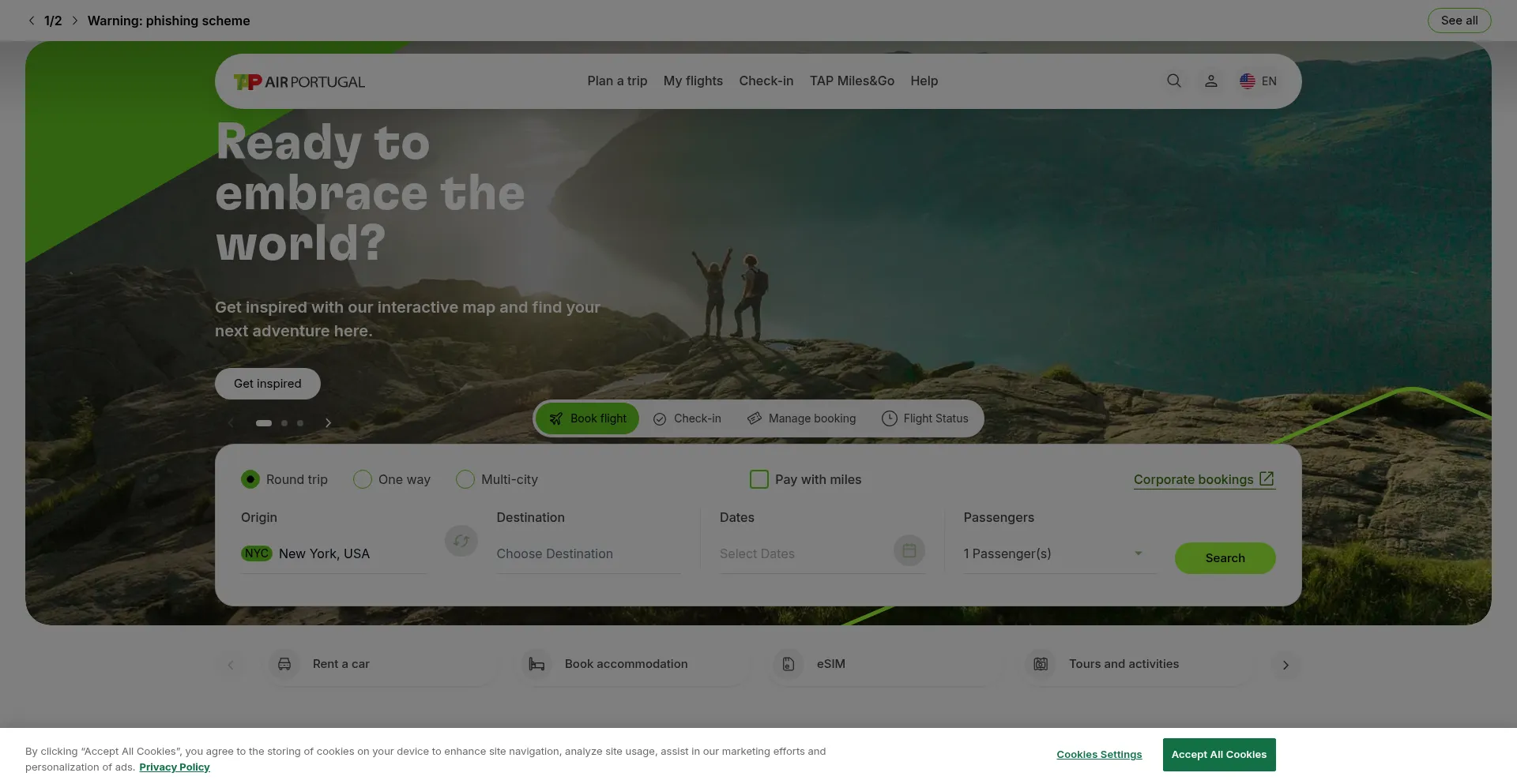 Website screenshot of Tap.pt