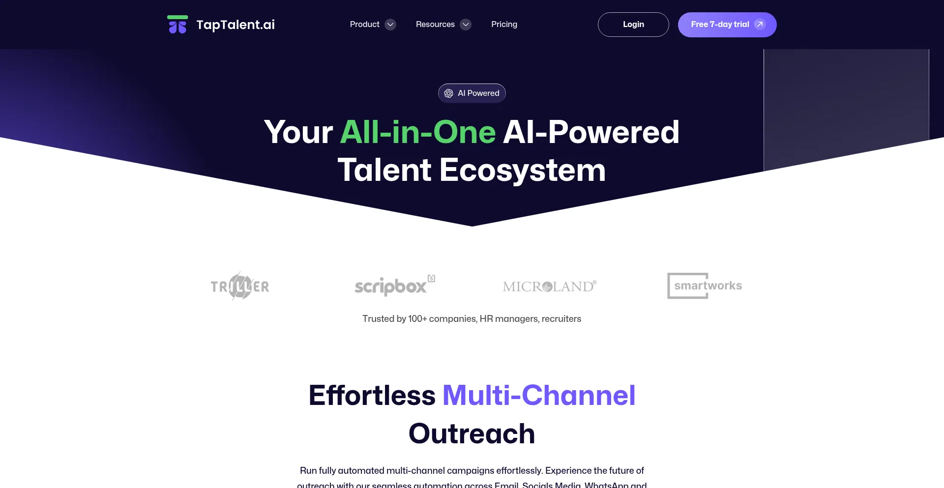 Website screenshot of Taptalent.io