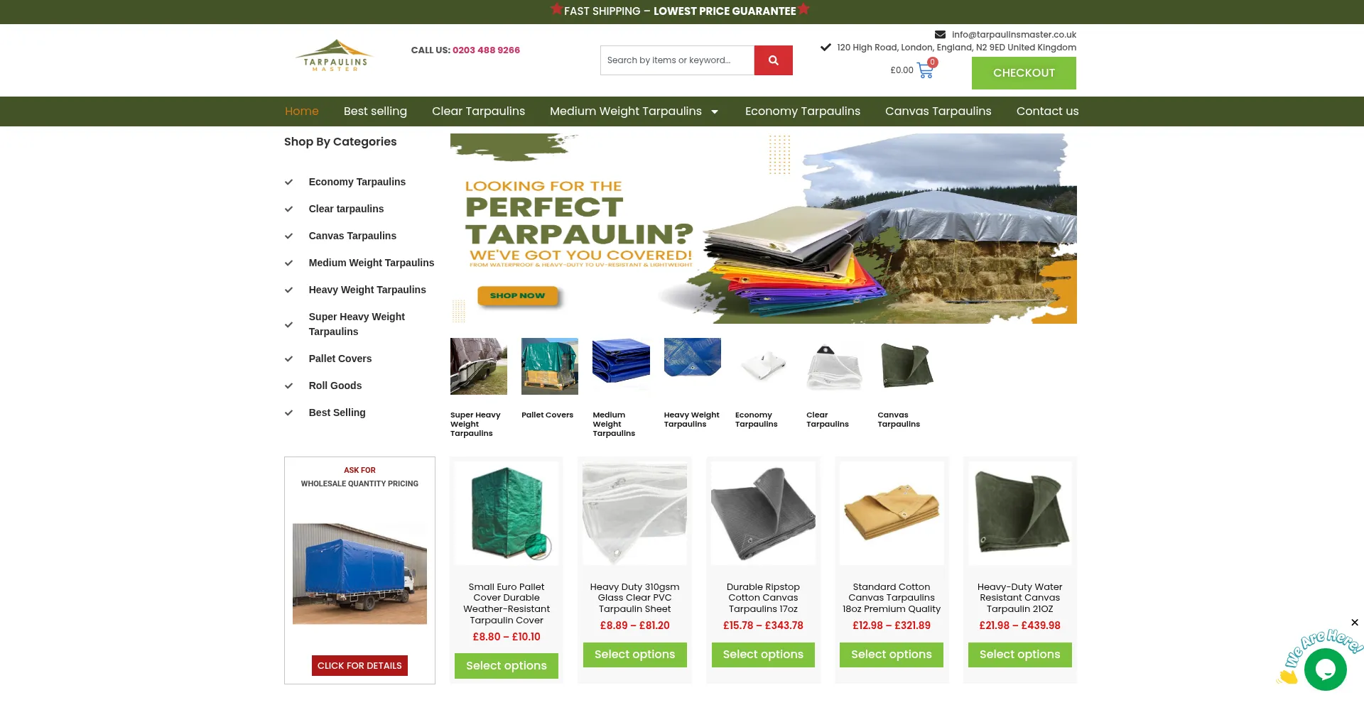 Website screenshot of Tarpaulinsmaster.co.uk