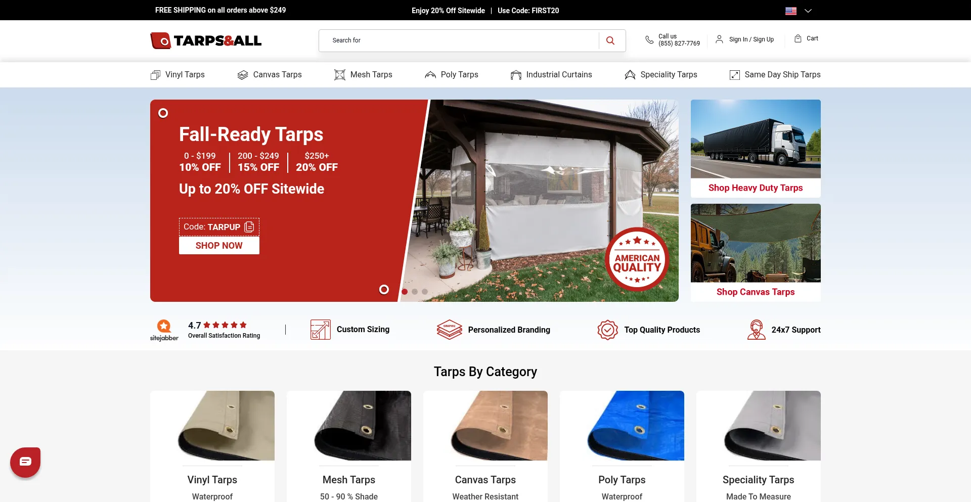 Website screenshot of Tarpsandall.com