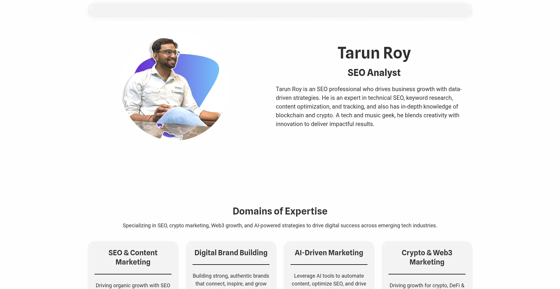 Website screenshot of Tarunroy.in