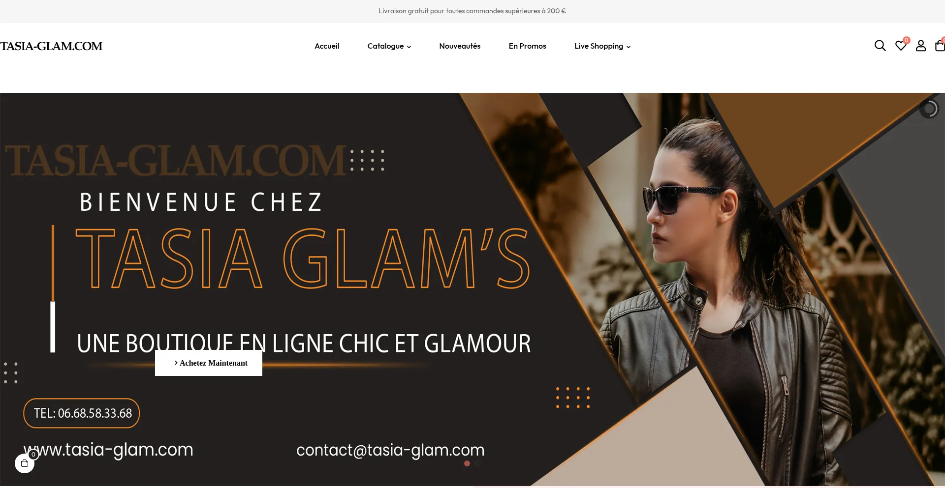 Website screenshot of Tasia-glam.com