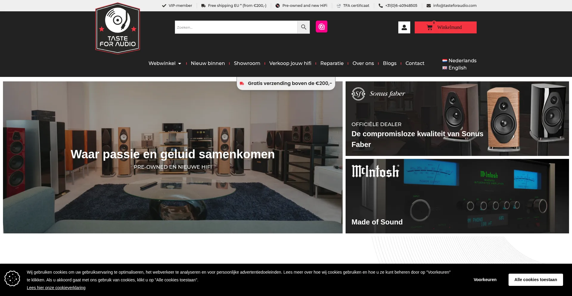 Website screenshot of Tasteforaudio.com