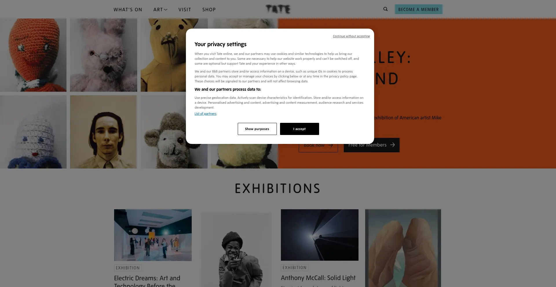 Website screenshot of Tate.org.uk