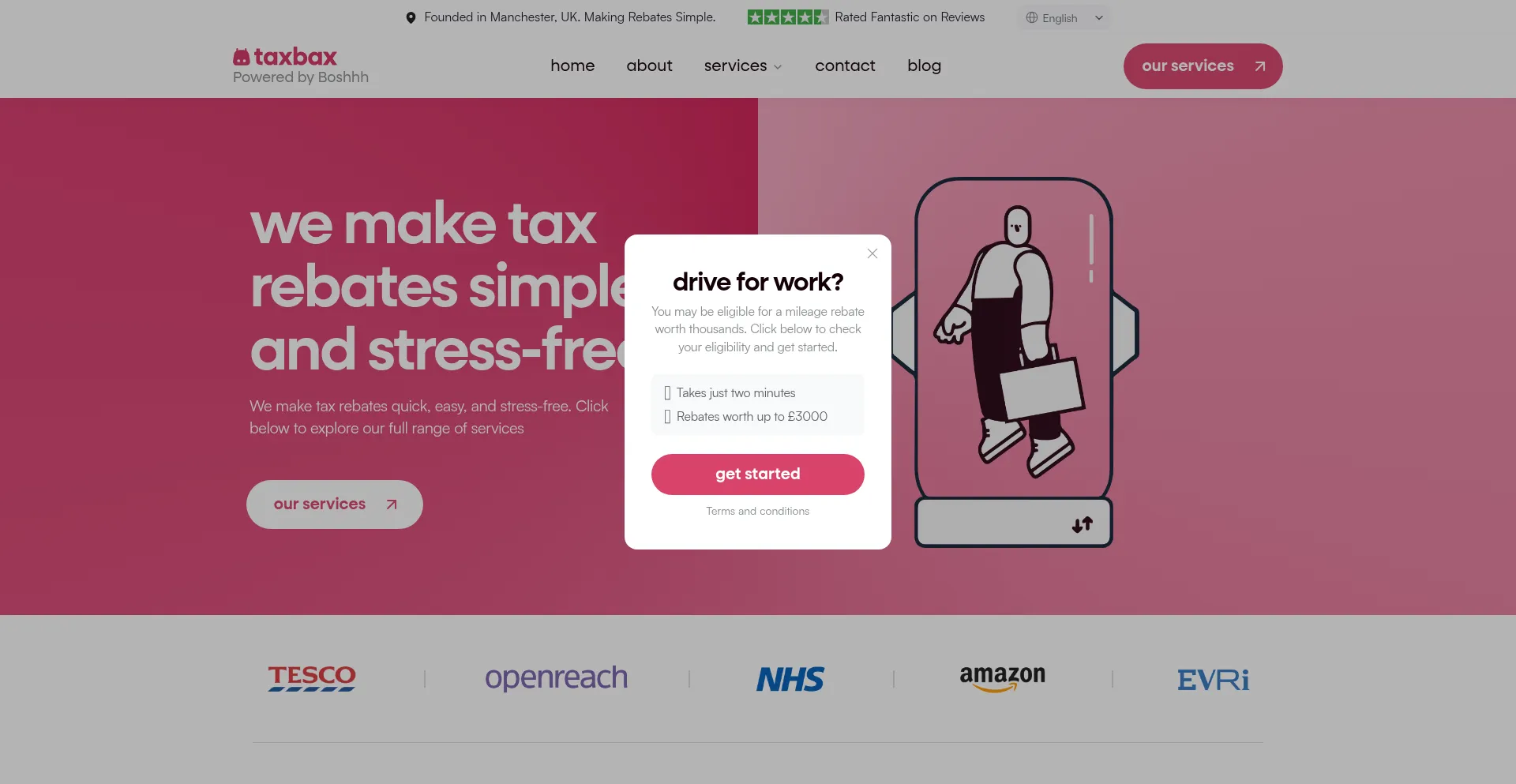 Website screenshot of Taxbax.co.uk