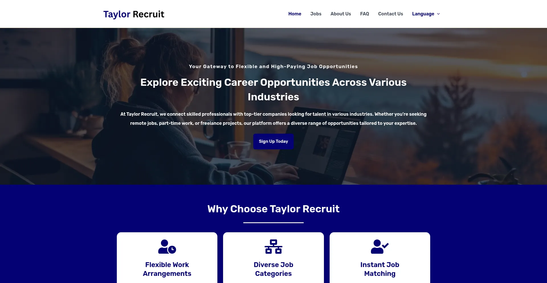 Website screenshot of Taylorrecruit.com