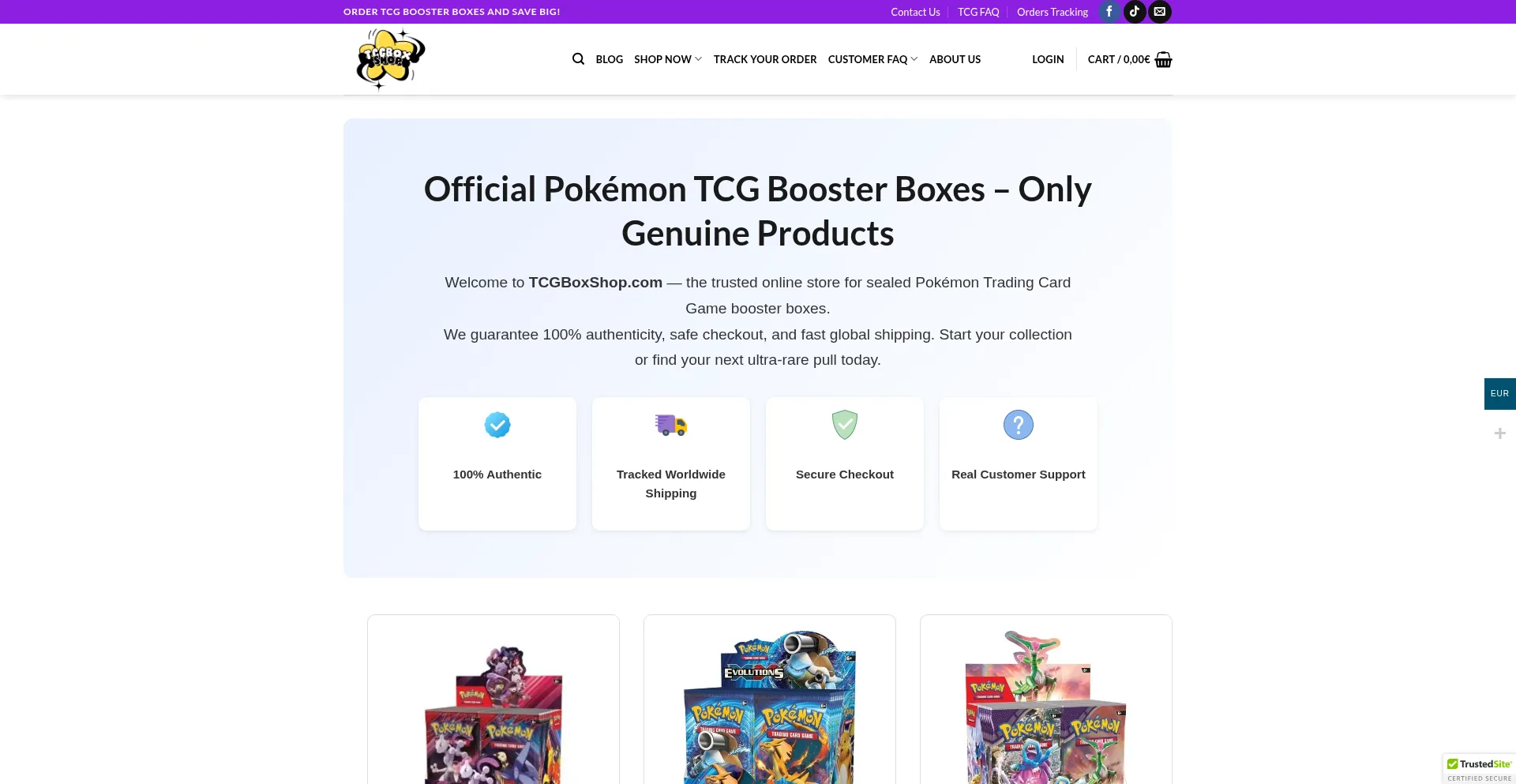 Website screenshot of Tcgboxshop.com