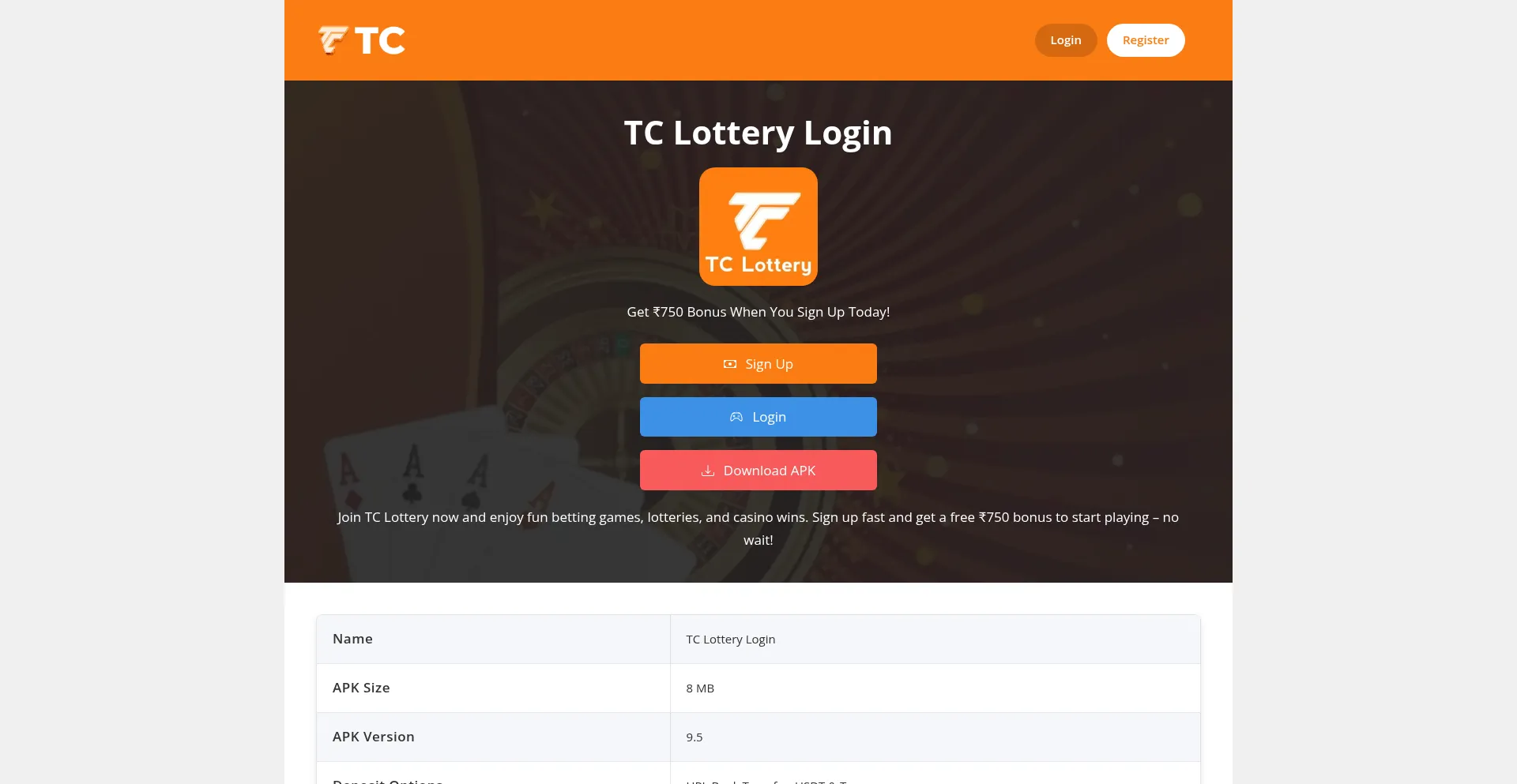Website screenshot of Tclottery.com.im