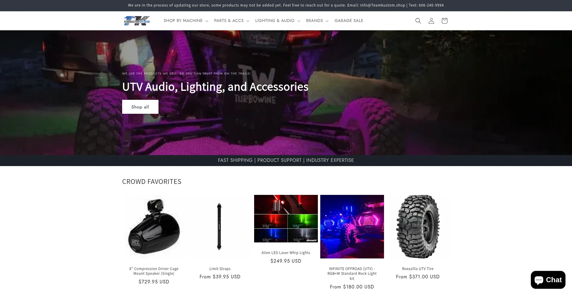 Website screenshot of Teamkustom.shop