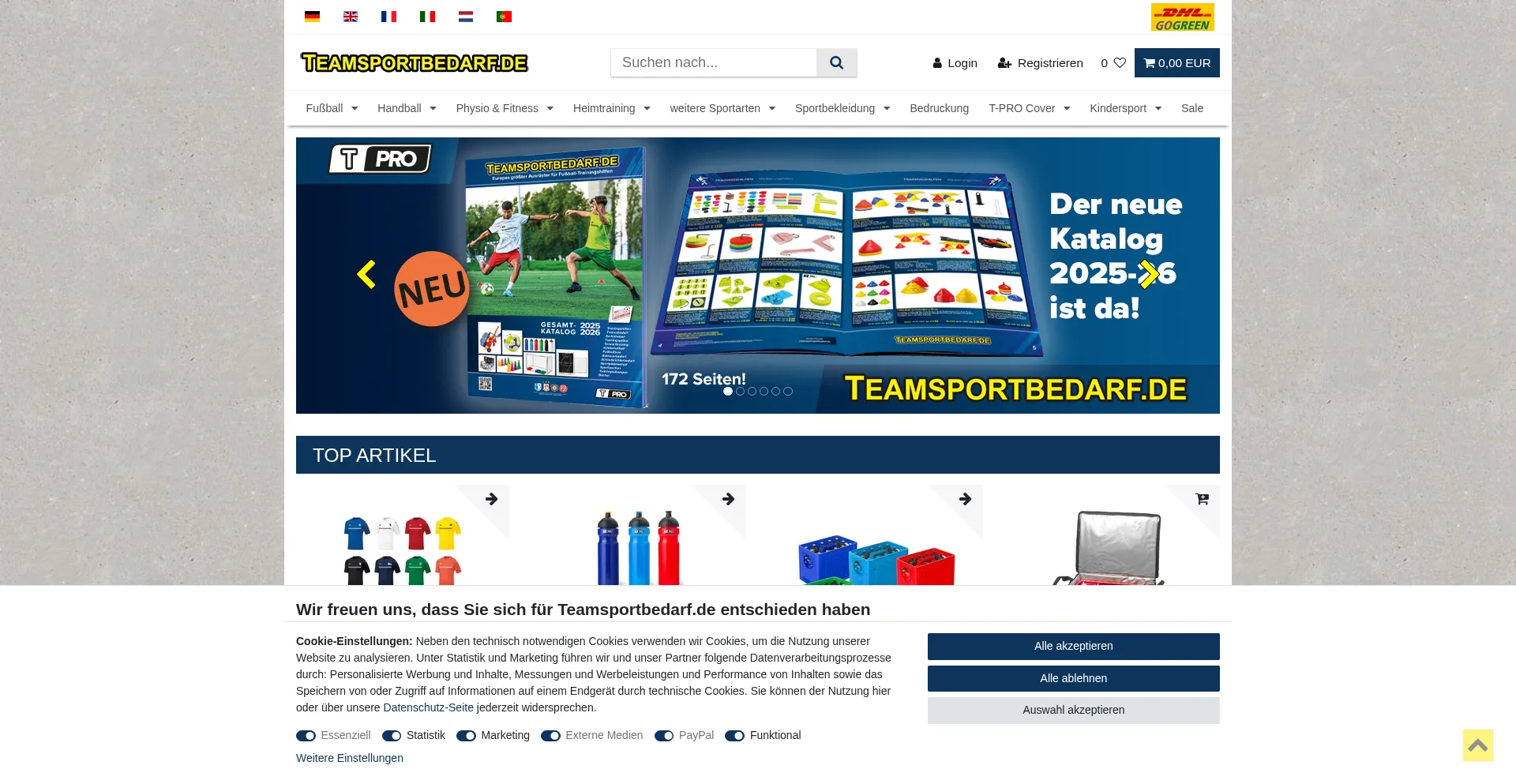 Website screenshot of Teamsportbedarf.de