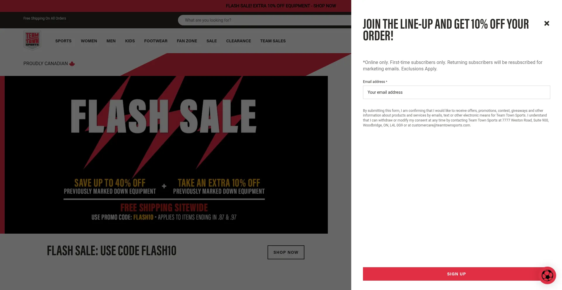 Website screenshot of Teamtownsports.com