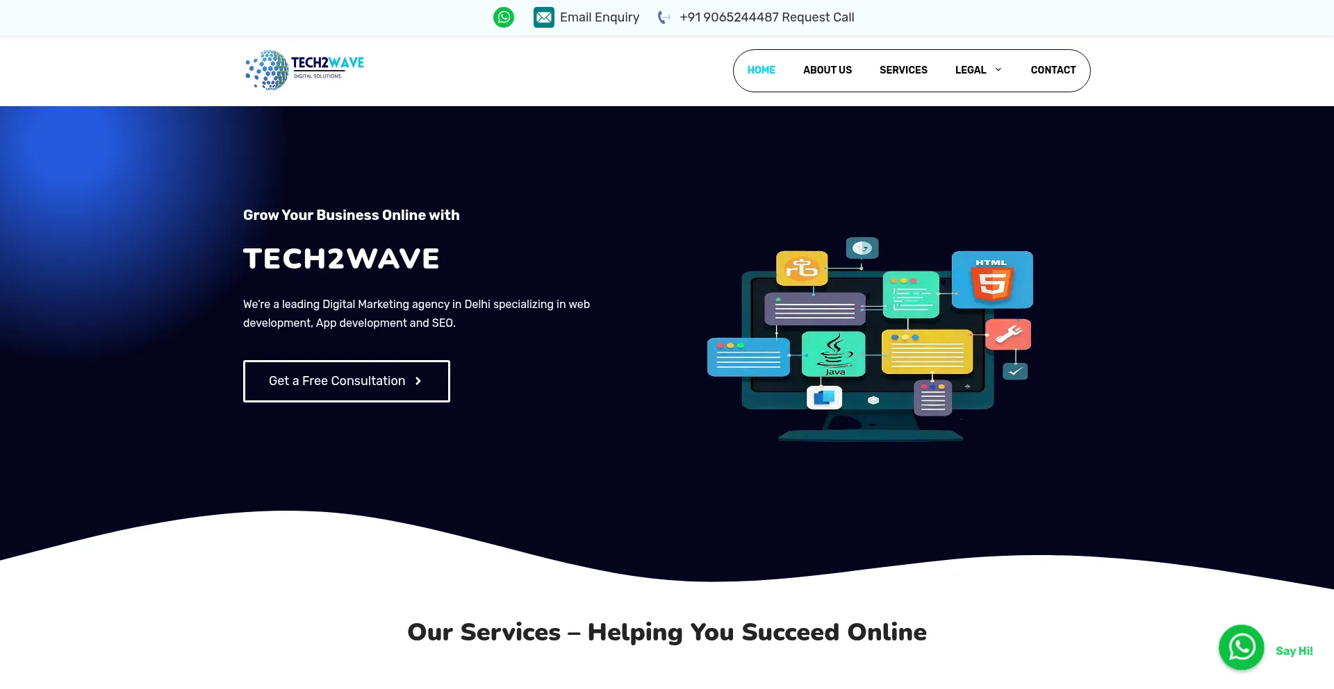 Website screenshot of Tech2wave.com