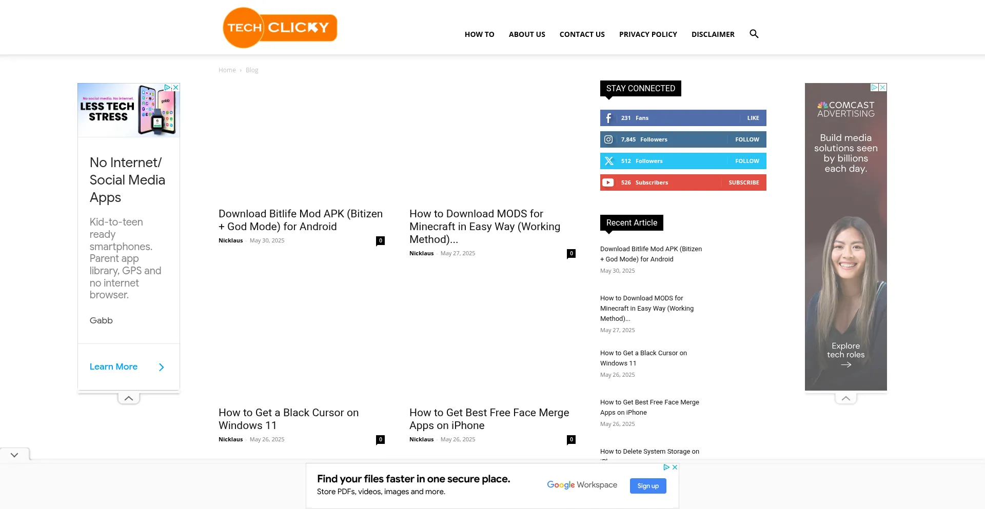 Website screenshot of Techclicky.com