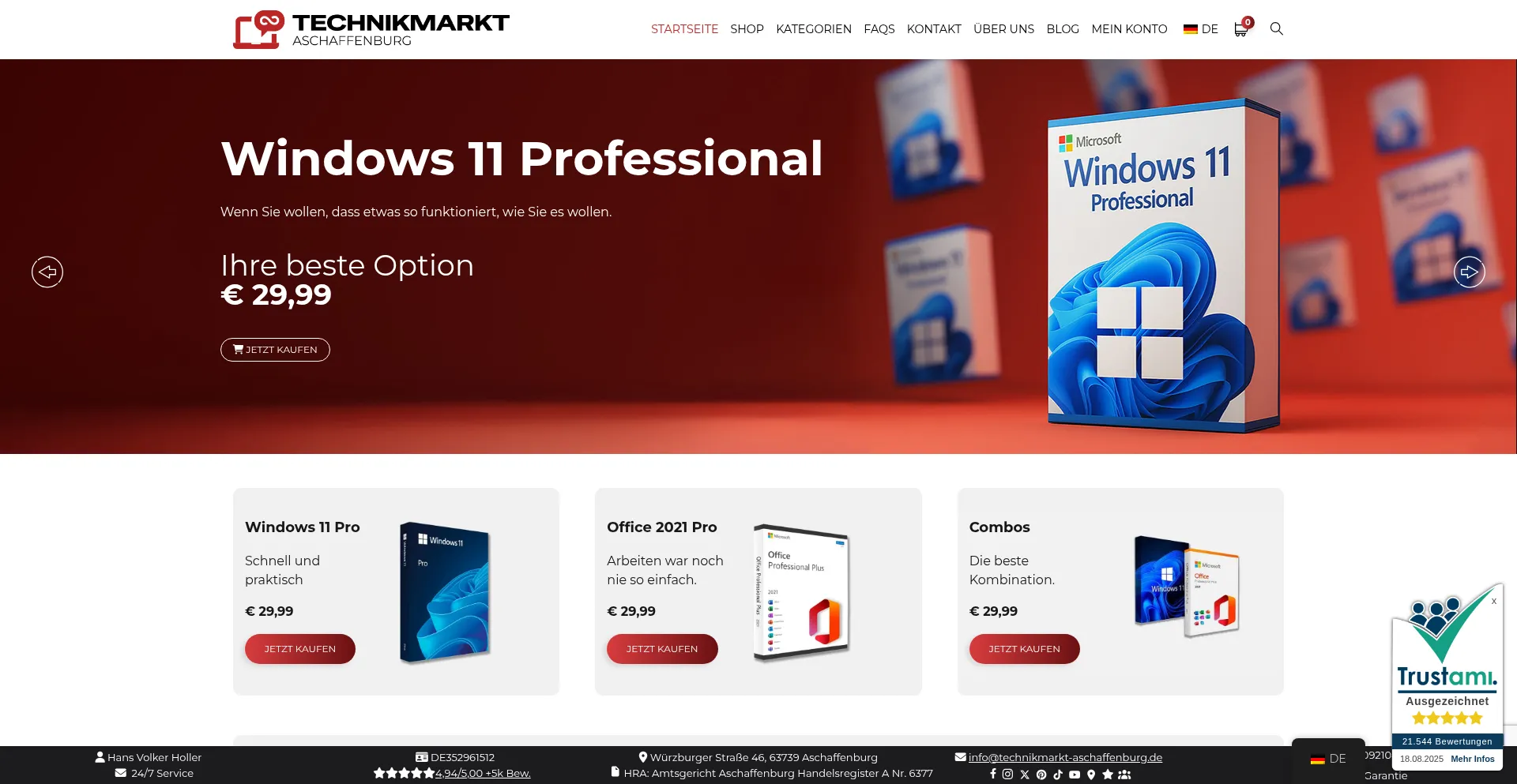 Website screenshot of Technikmarkt-aschaffenburg.de