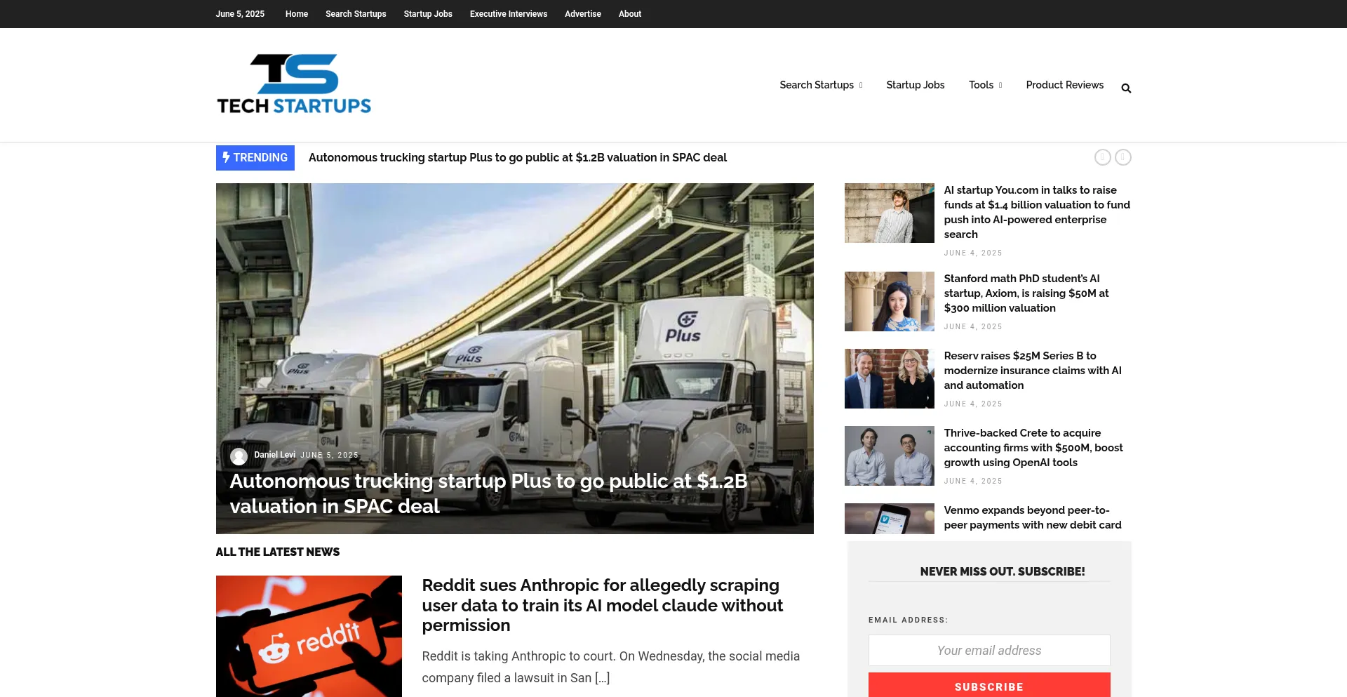 Website screenshot of Techstartups.com