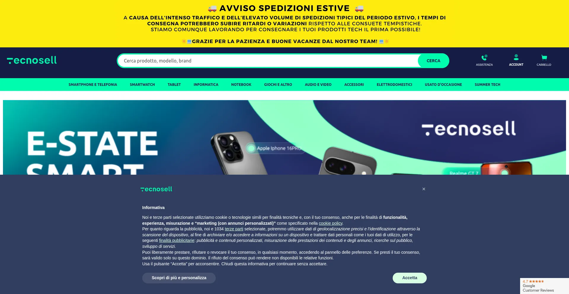 Website screenshot of Tecnosell.com
