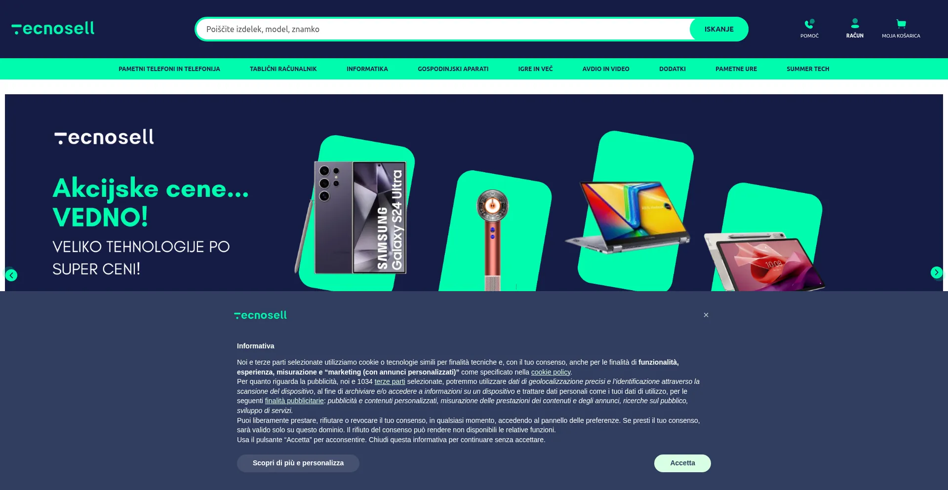 Website screenshot of Tecnosell.si