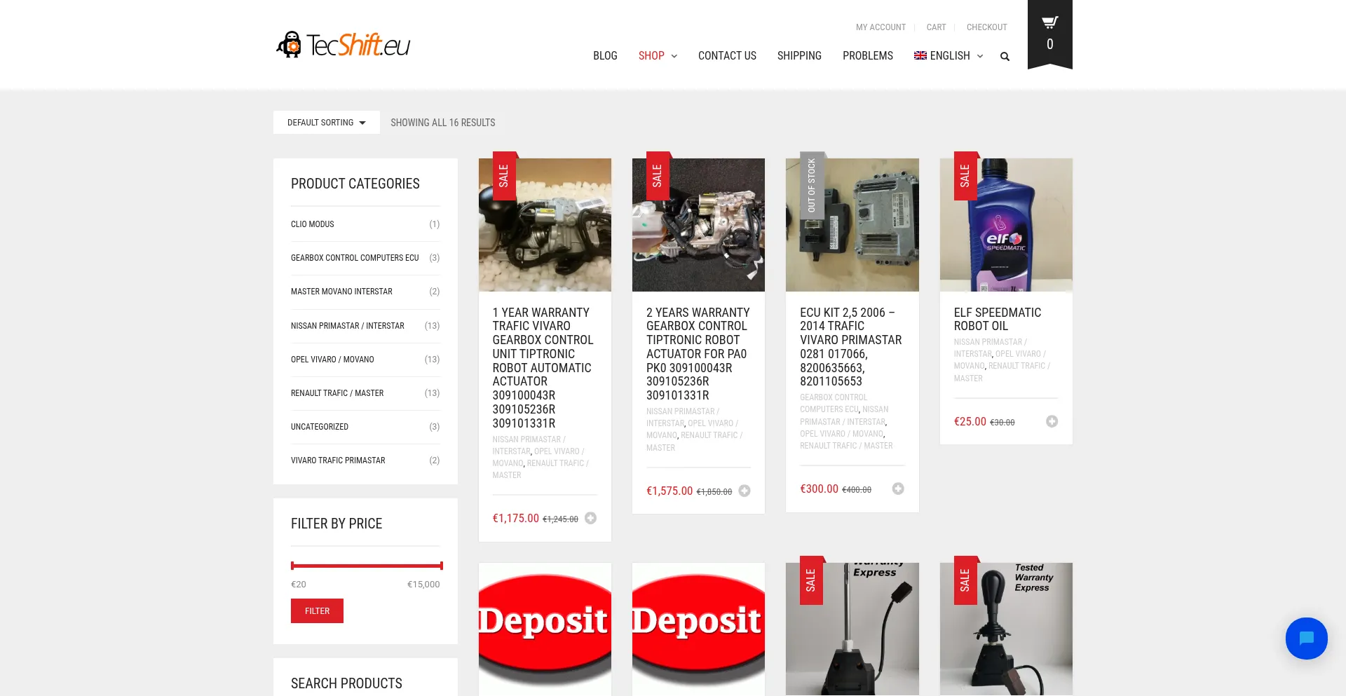 Website screenshot of Tecshift.eu