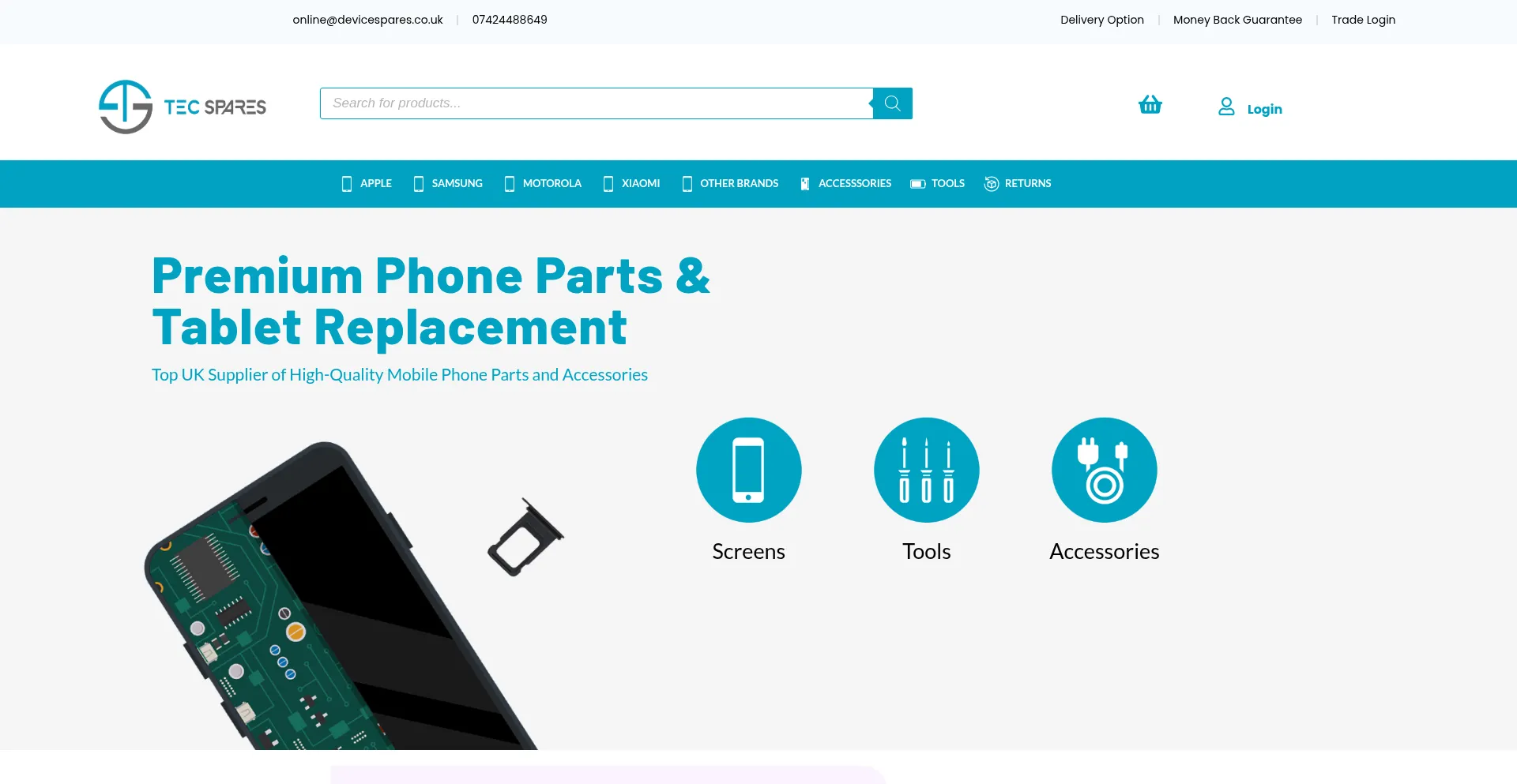 Website screenshot of Tecspares.com