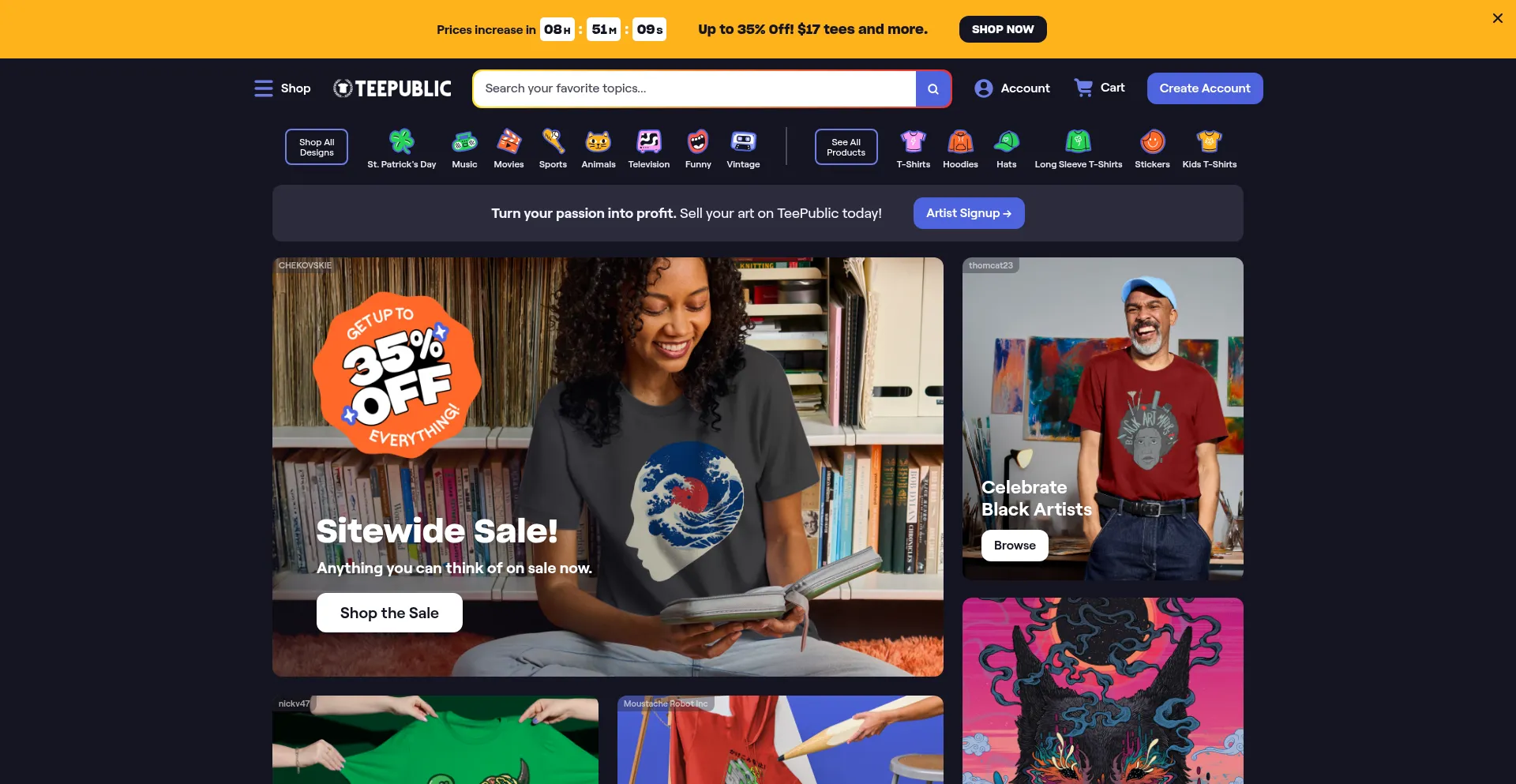 Website screenshot of Teepublic.com