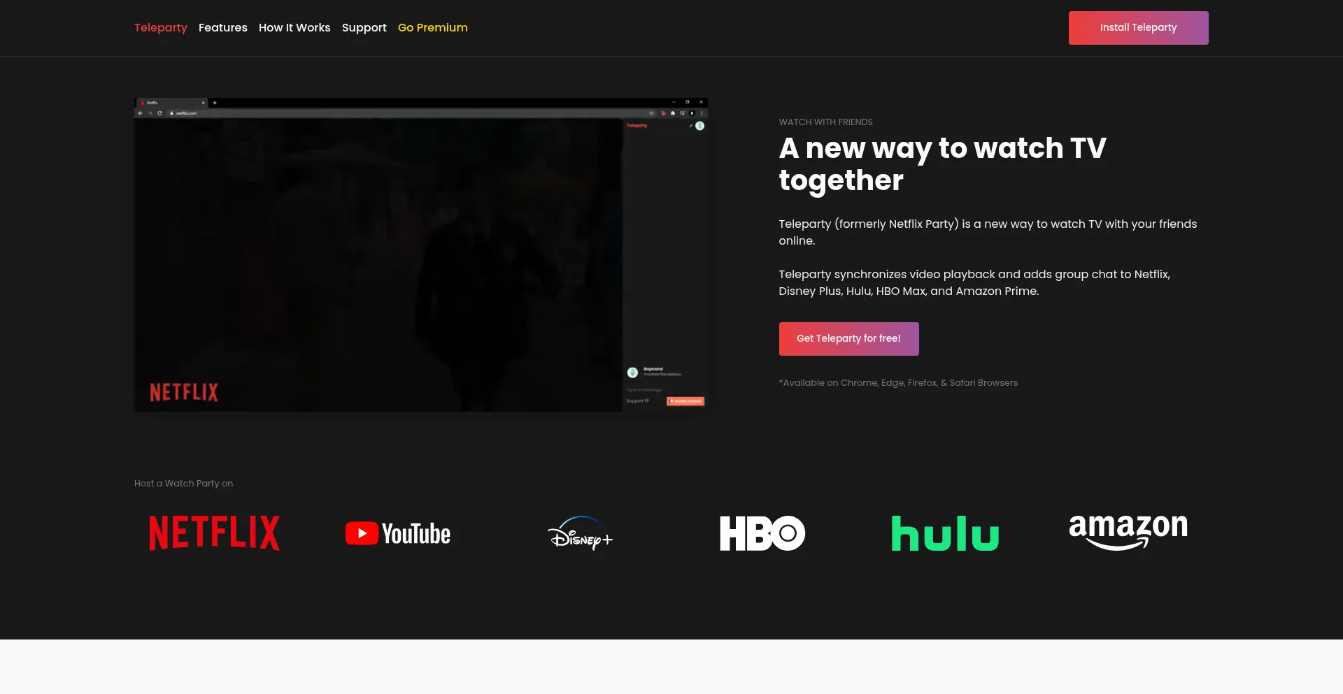Website screenshot of Teleparty.com