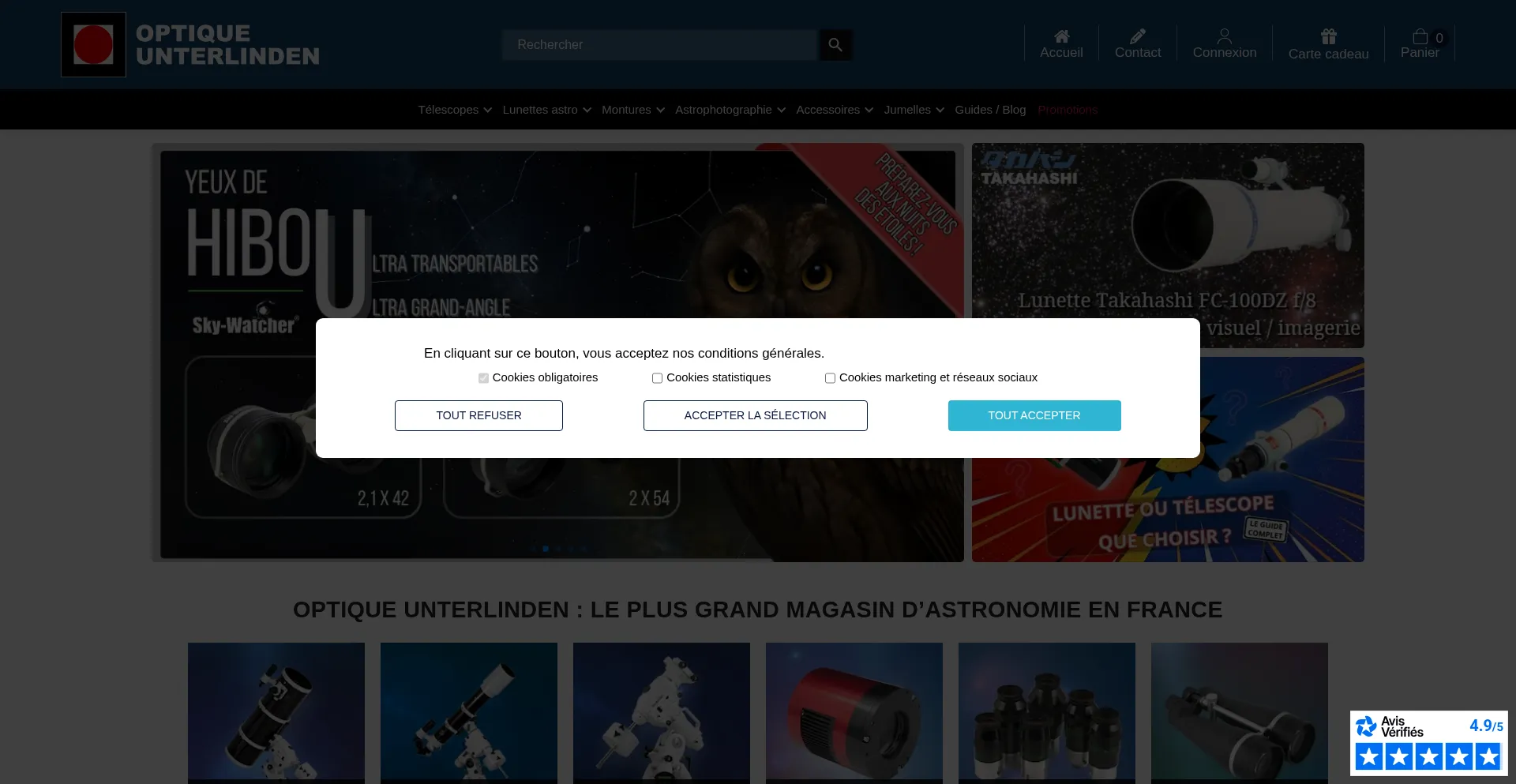 Website screenshot of Telescopes-et-accessoires.fr