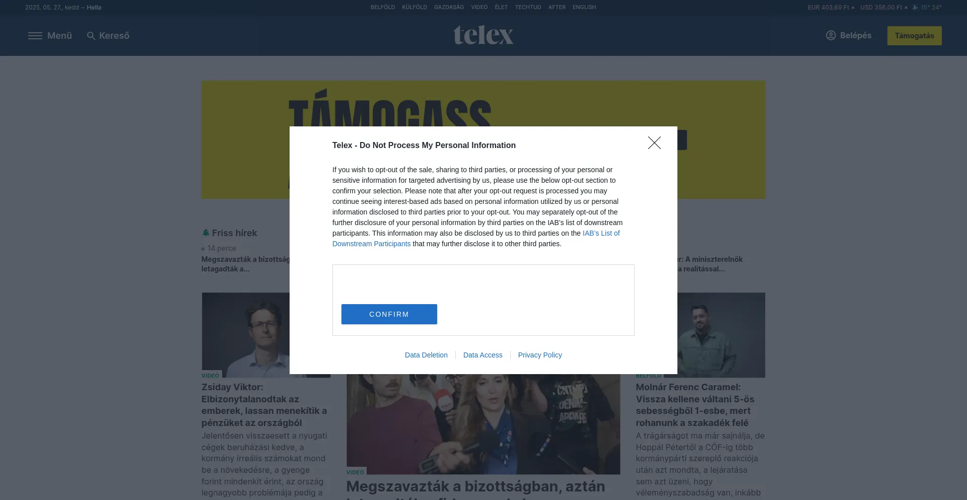 Website screenshot of Telex.hu
