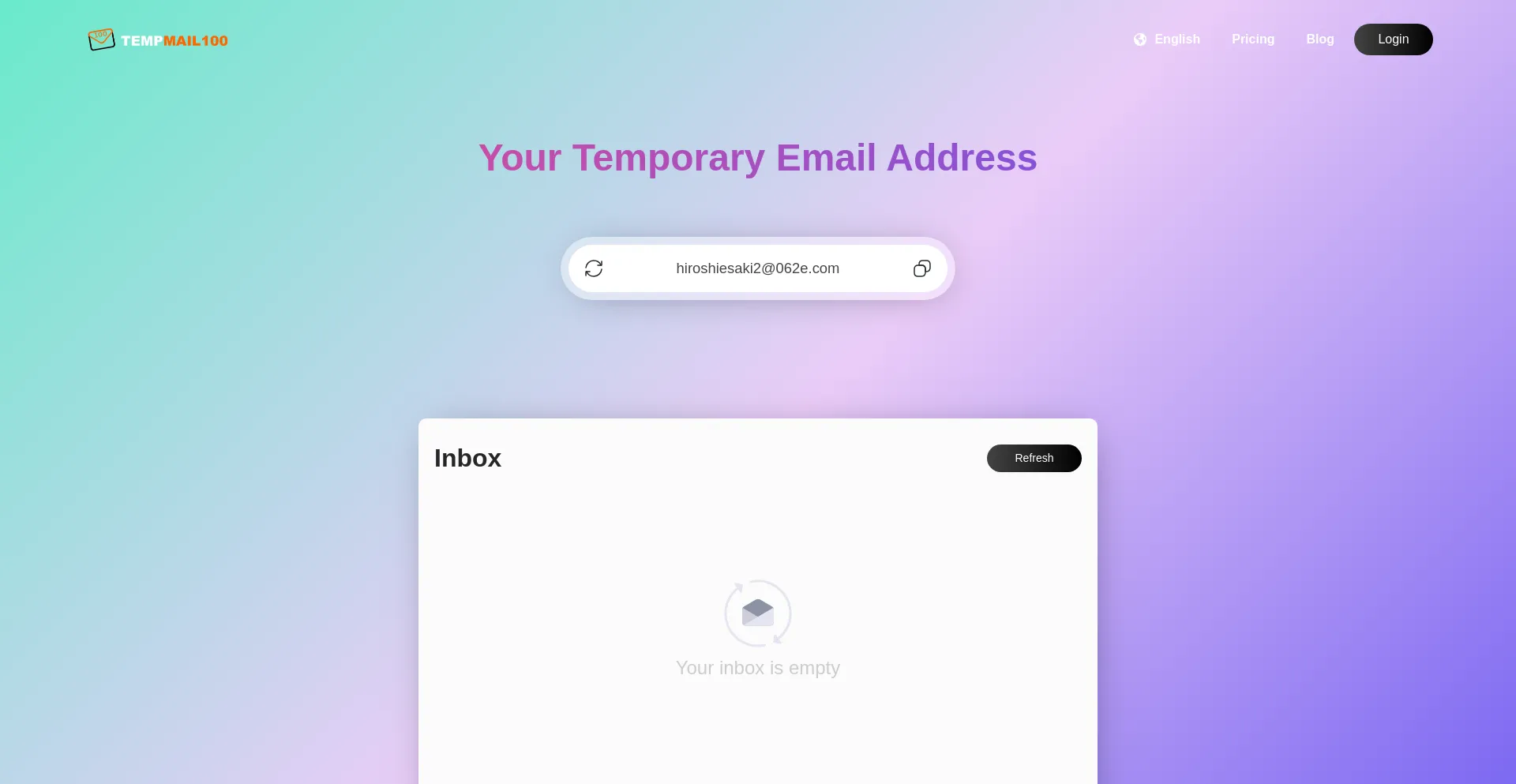 Website screenshot of Tempmail100.com