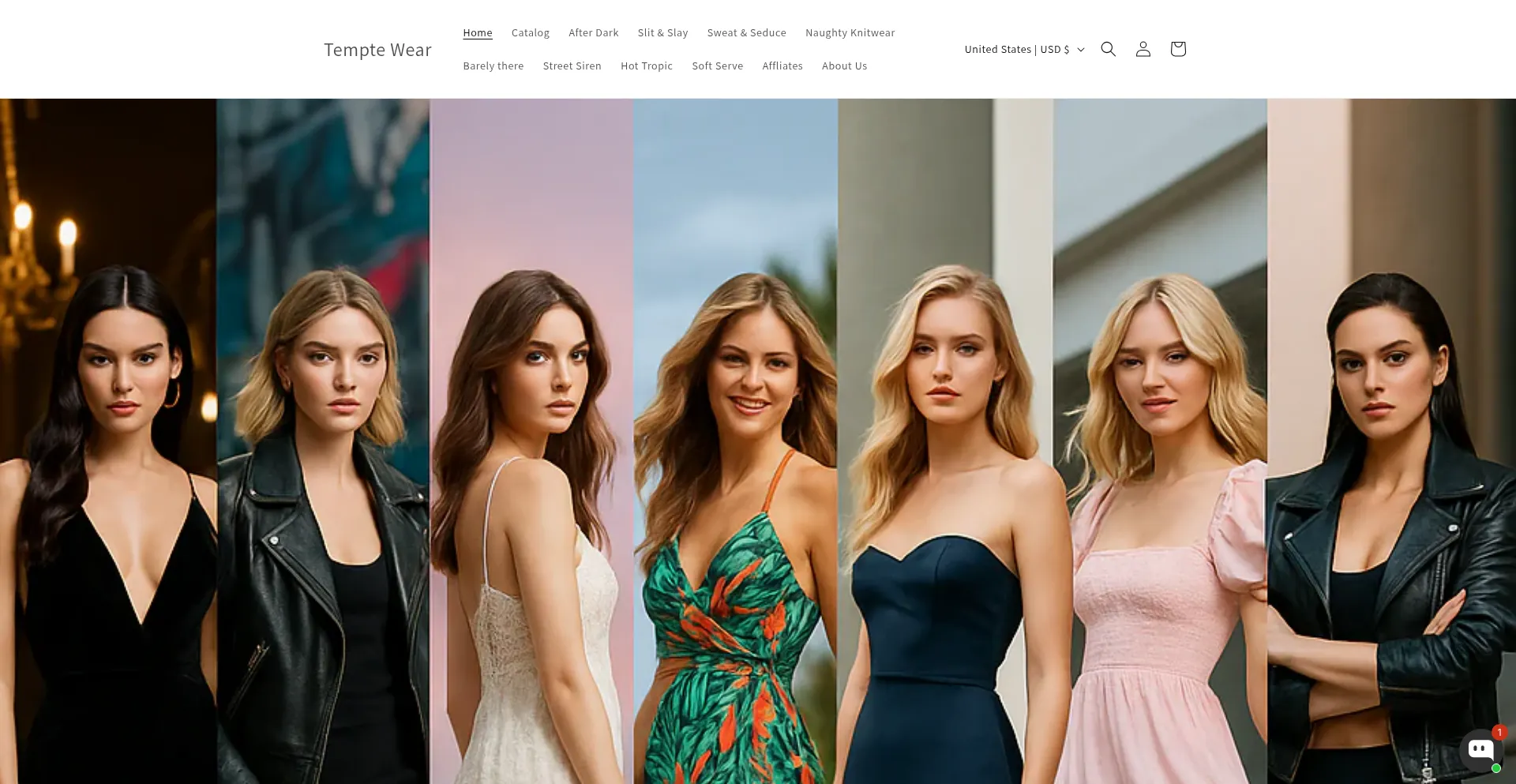 Website screenshot of Temptewearusa.com