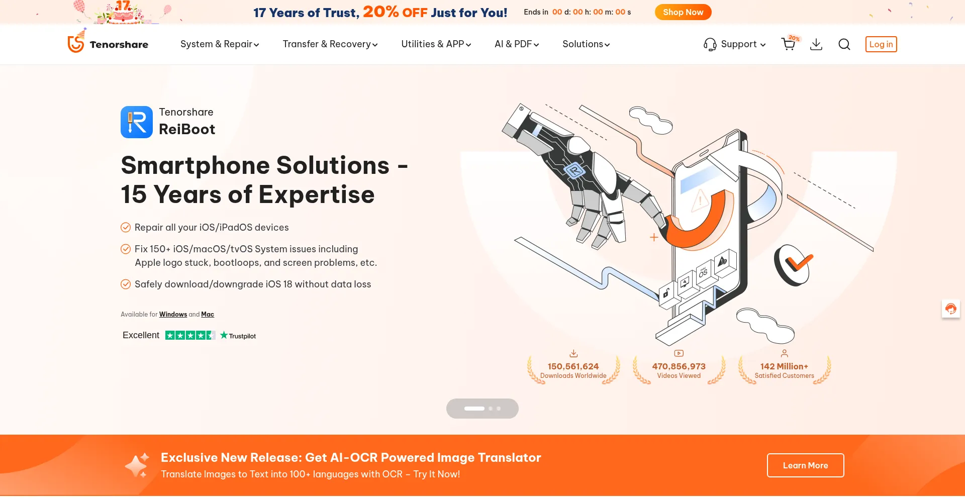 Website screenshot of Tenorshare.com