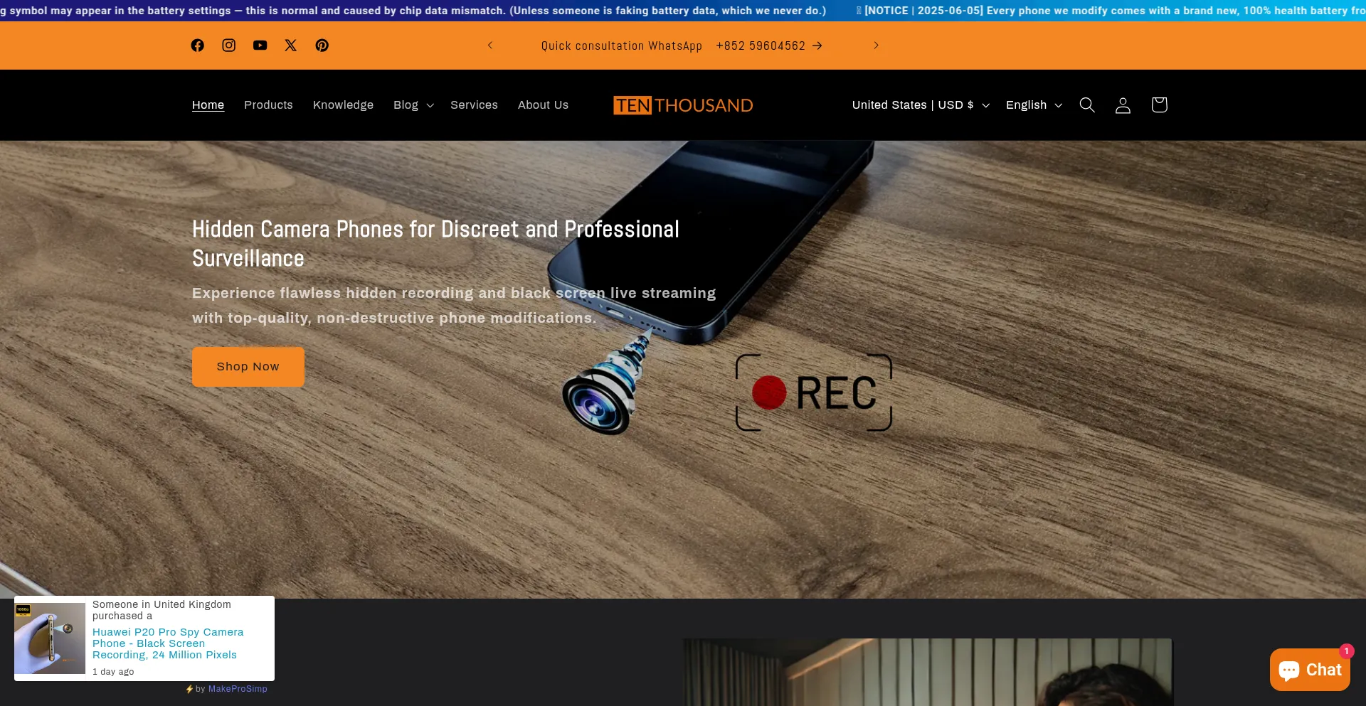 Website screenshot of Tenthousandcam.com