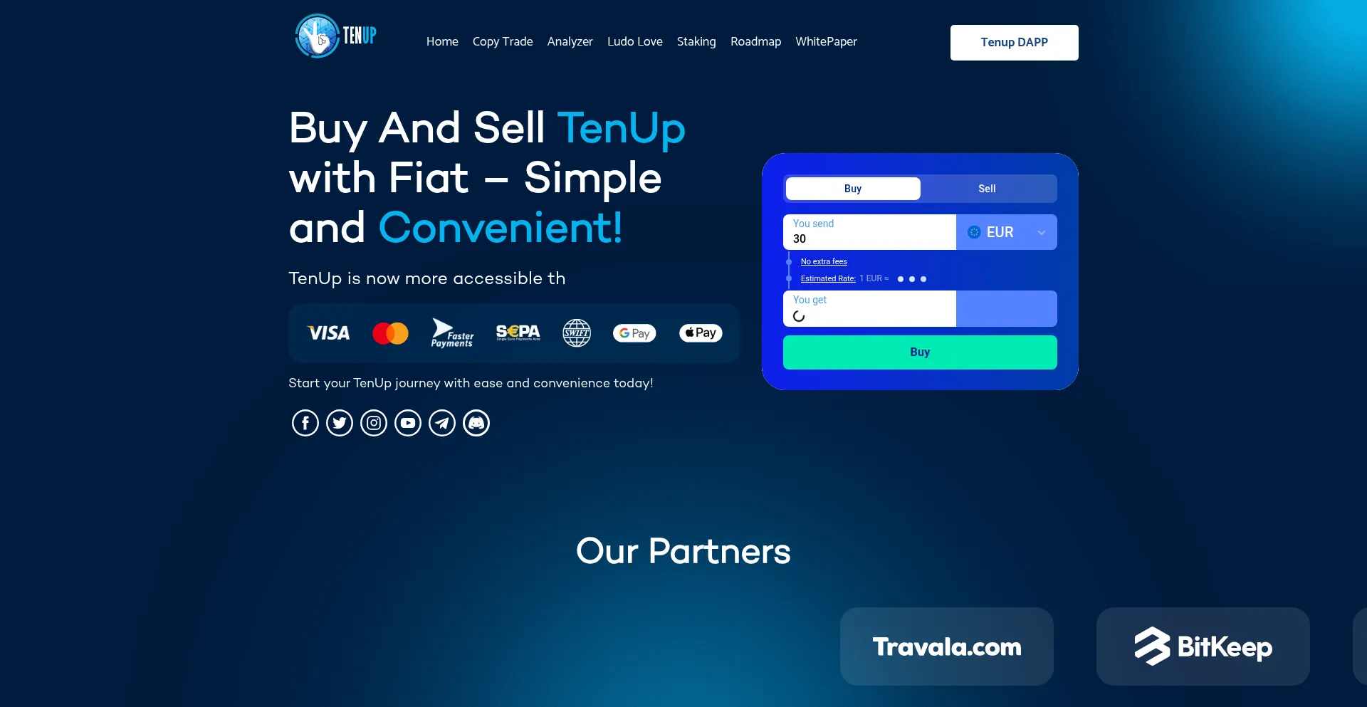 Website screenshot of Tenup.io