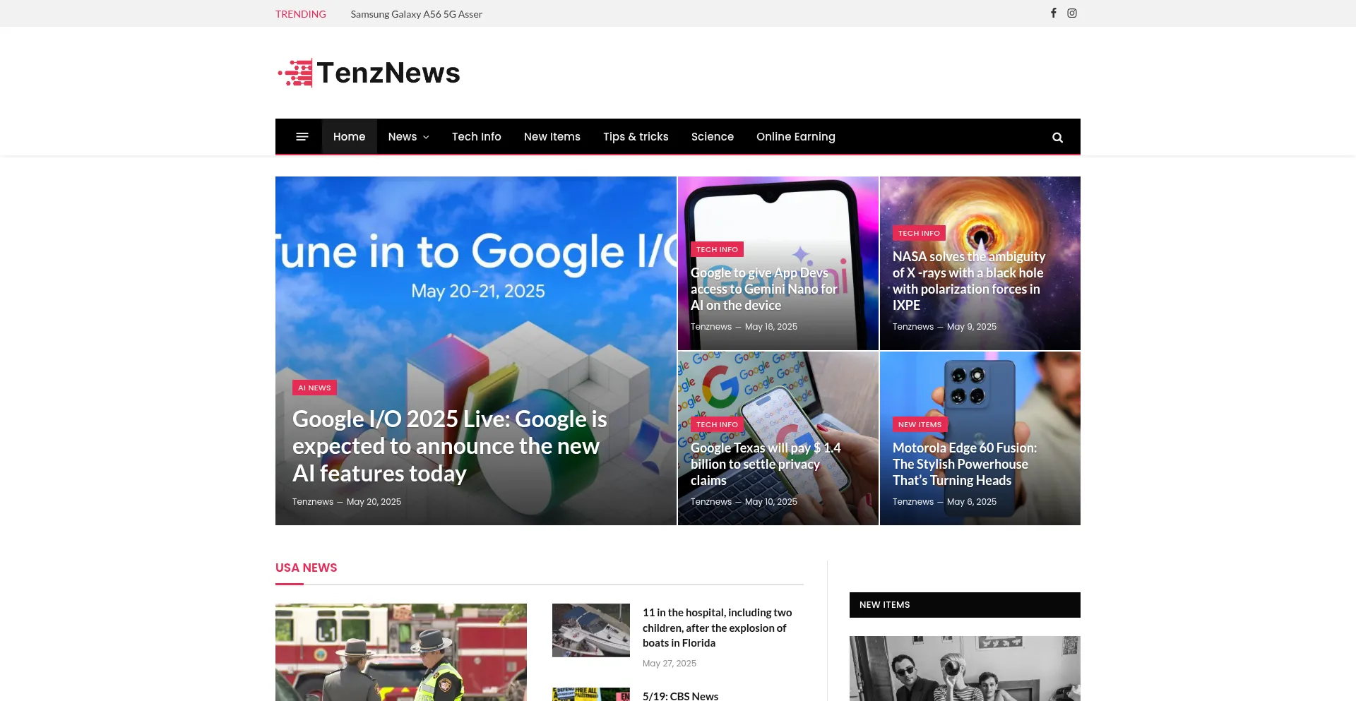 Website screenshot of Tenznews.com