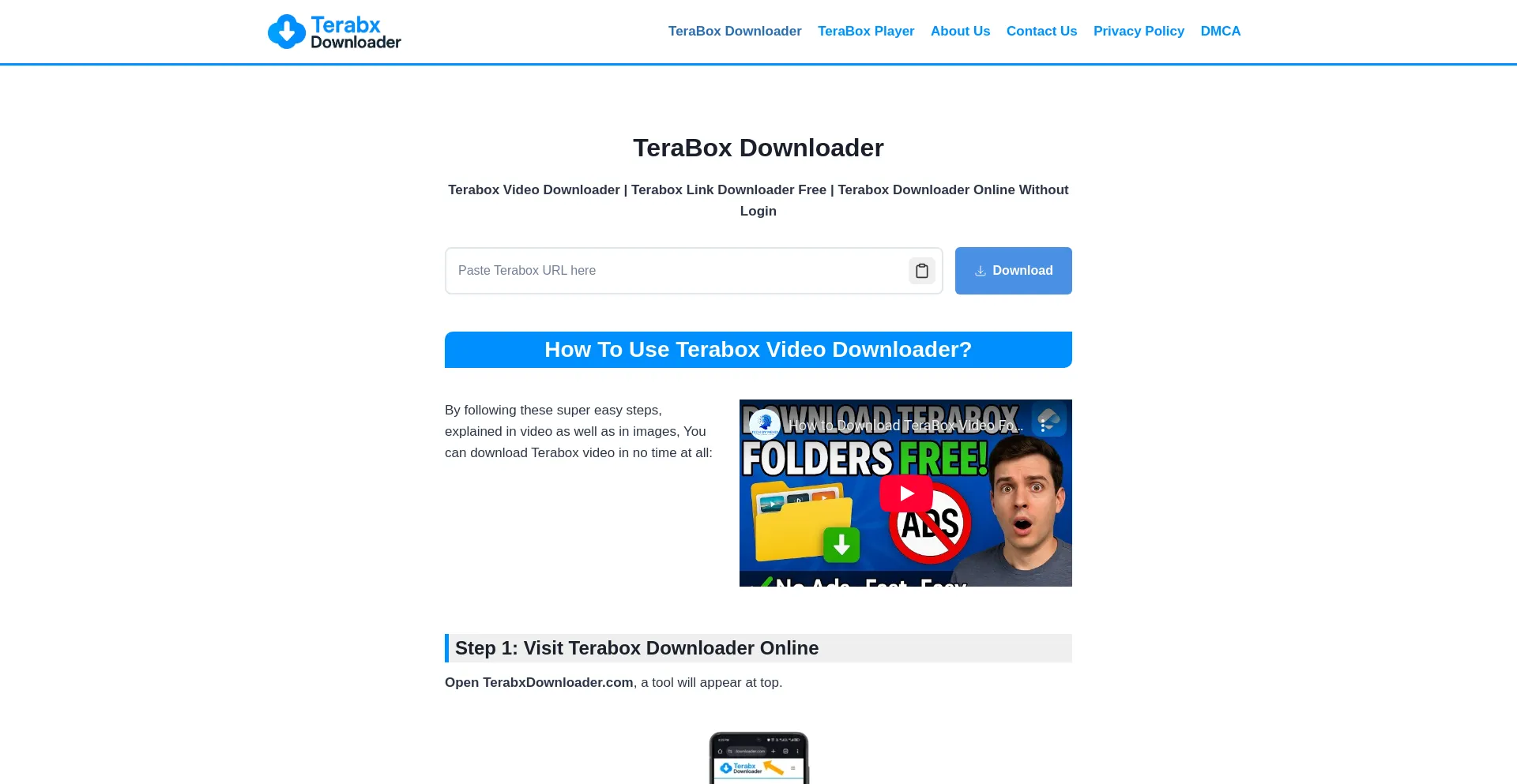 Website screenshot of Terabxdownloader.com