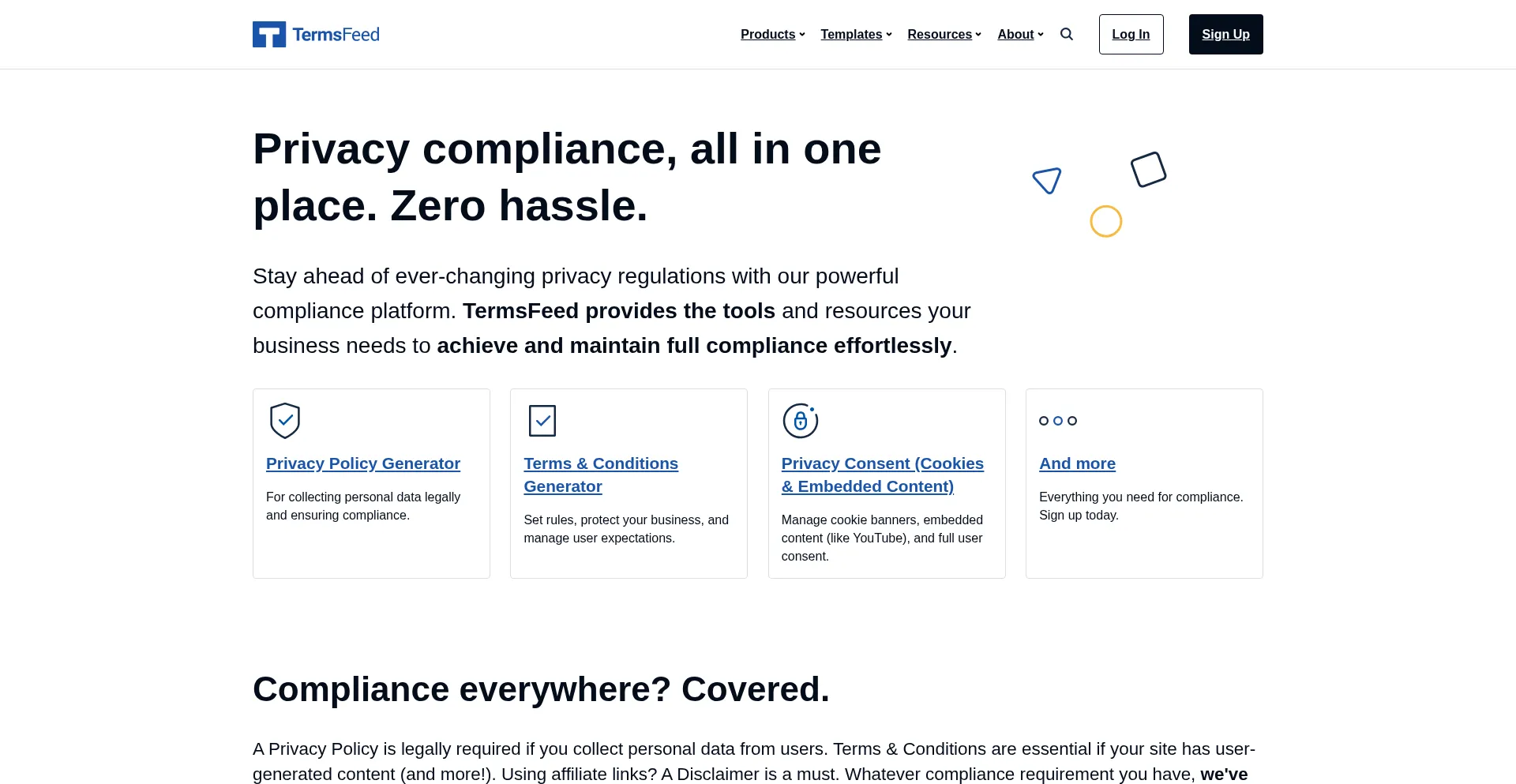 Website screenshot of Termsfeed.com
